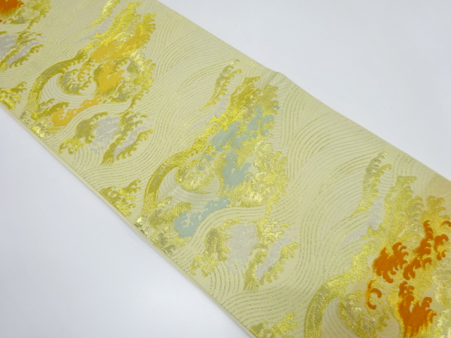 JAPANESE KIMONO / ANTIQUE FUKURO OBI / WOVEN ROUGH WAVE